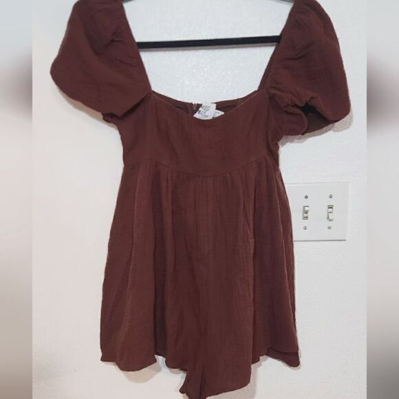 Princess Polly Lorna Gauze Romper Brown Size 2 - Picture 2 of 14